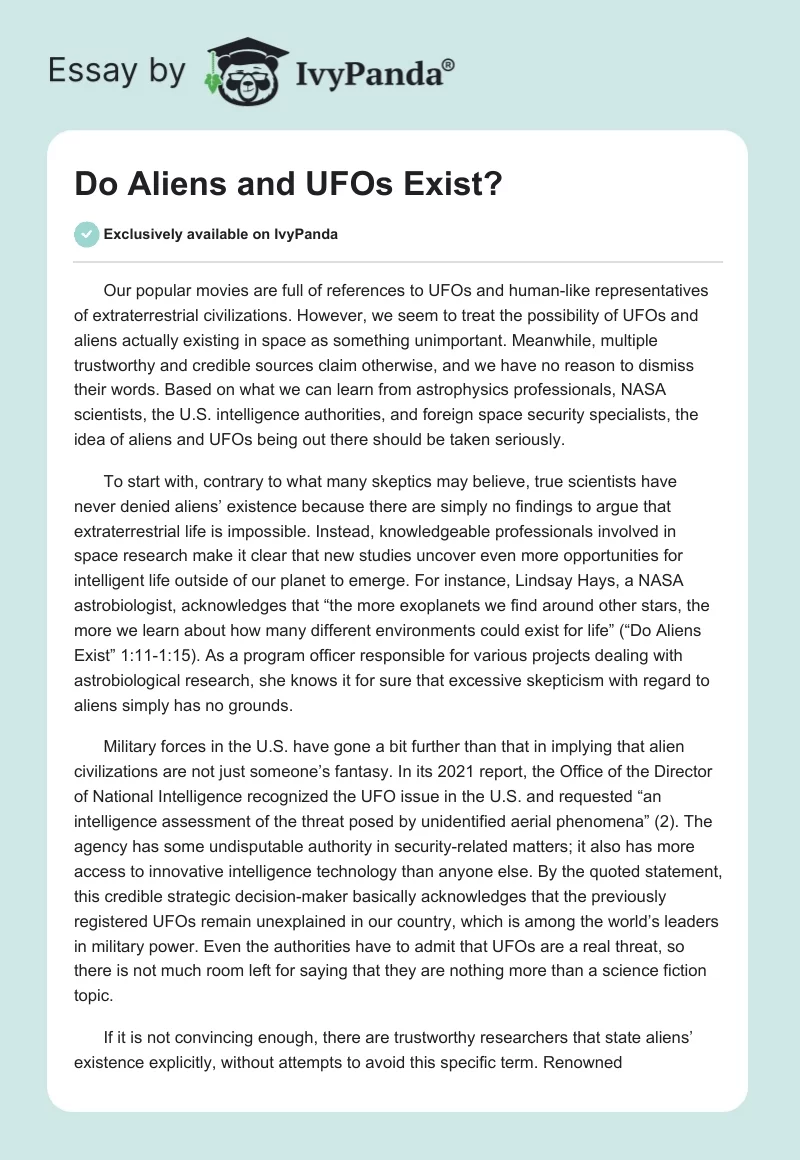 Do Aliens and UFOs Exist?. Page 1