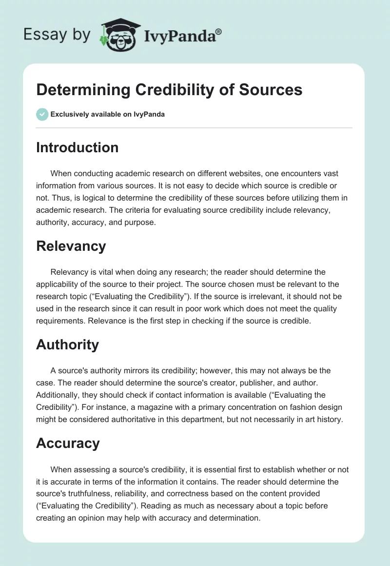 Determining Credibility of Sources. Page 1