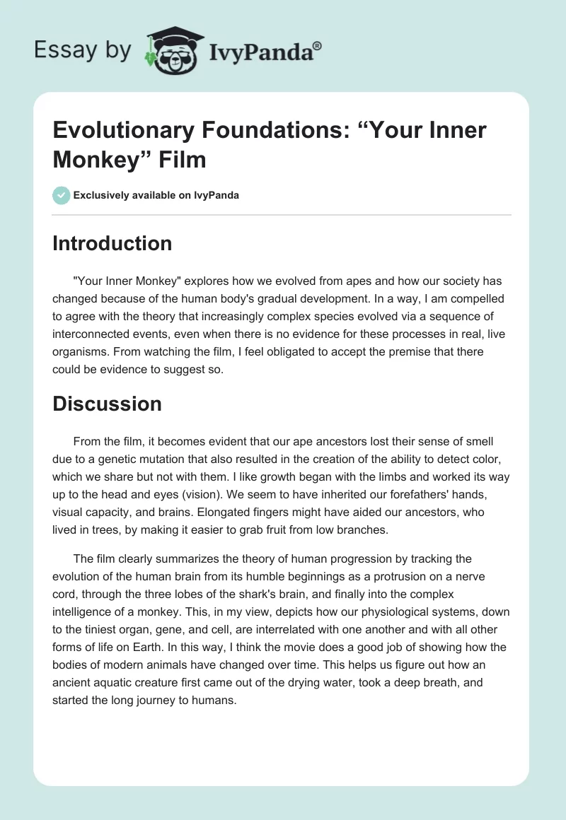 Evolutionary Foundations: “Your Inner Monkey” Film. Page 1