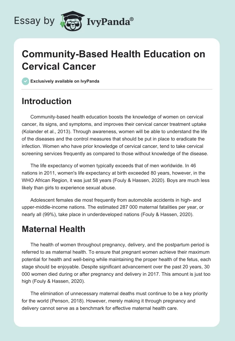 Community-Based Health Education on Cervical Cancer. Page 1
