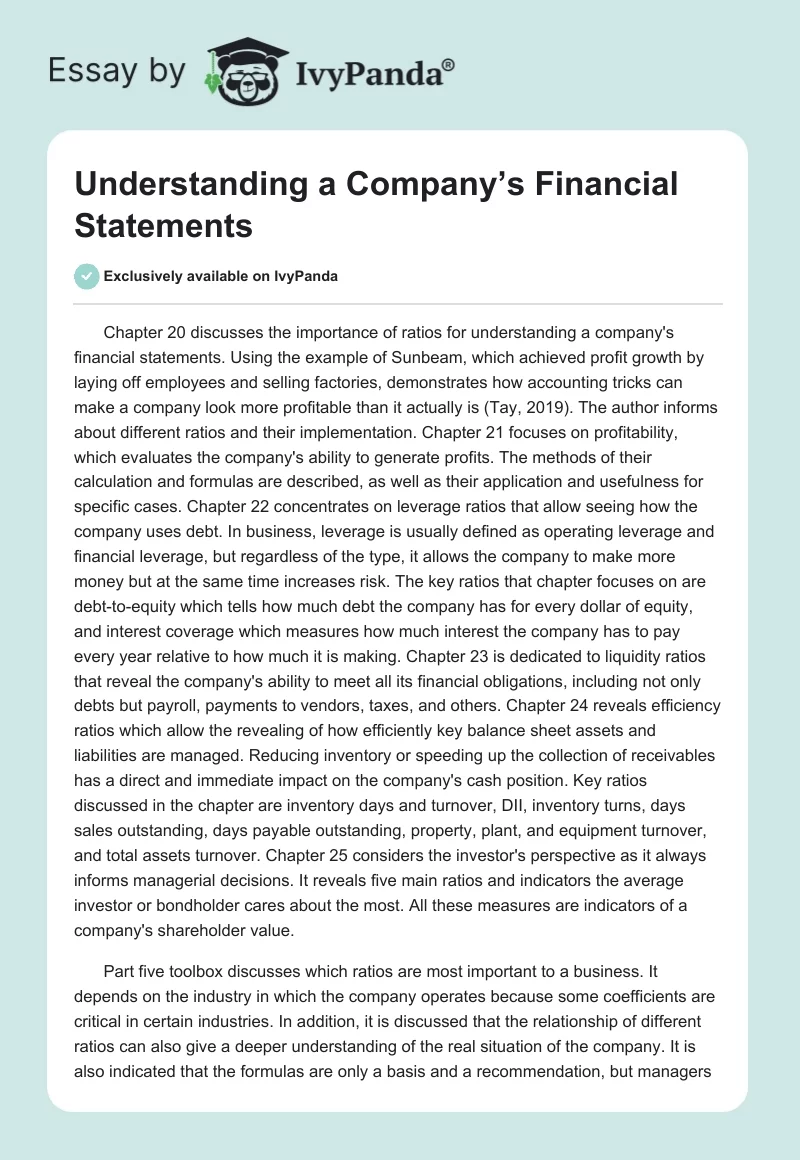 Understanding a Company’s Financial Statements. Page 1