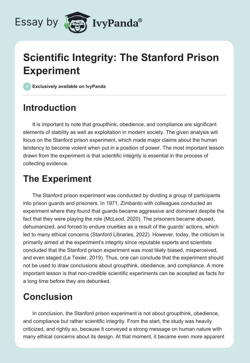 Scientific Integrity: The Stanford Prison Experiment. Page 1