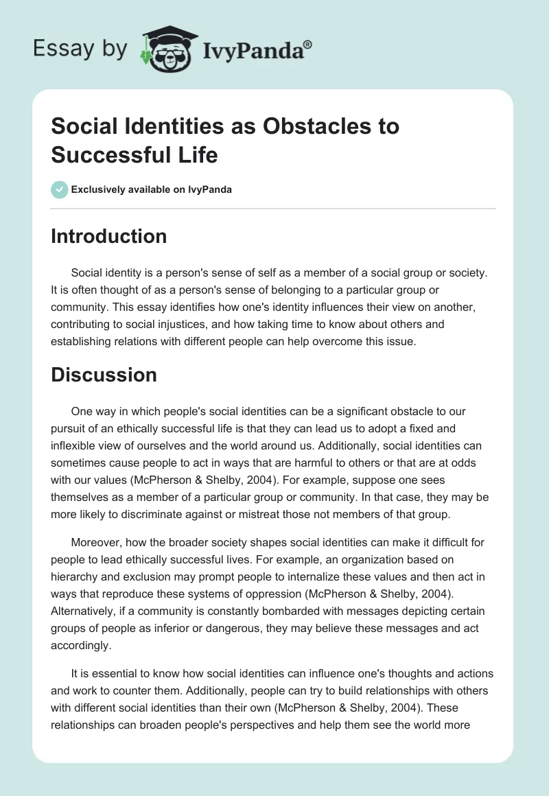 Social Identities as Obstacles to Successful Life. Page 1