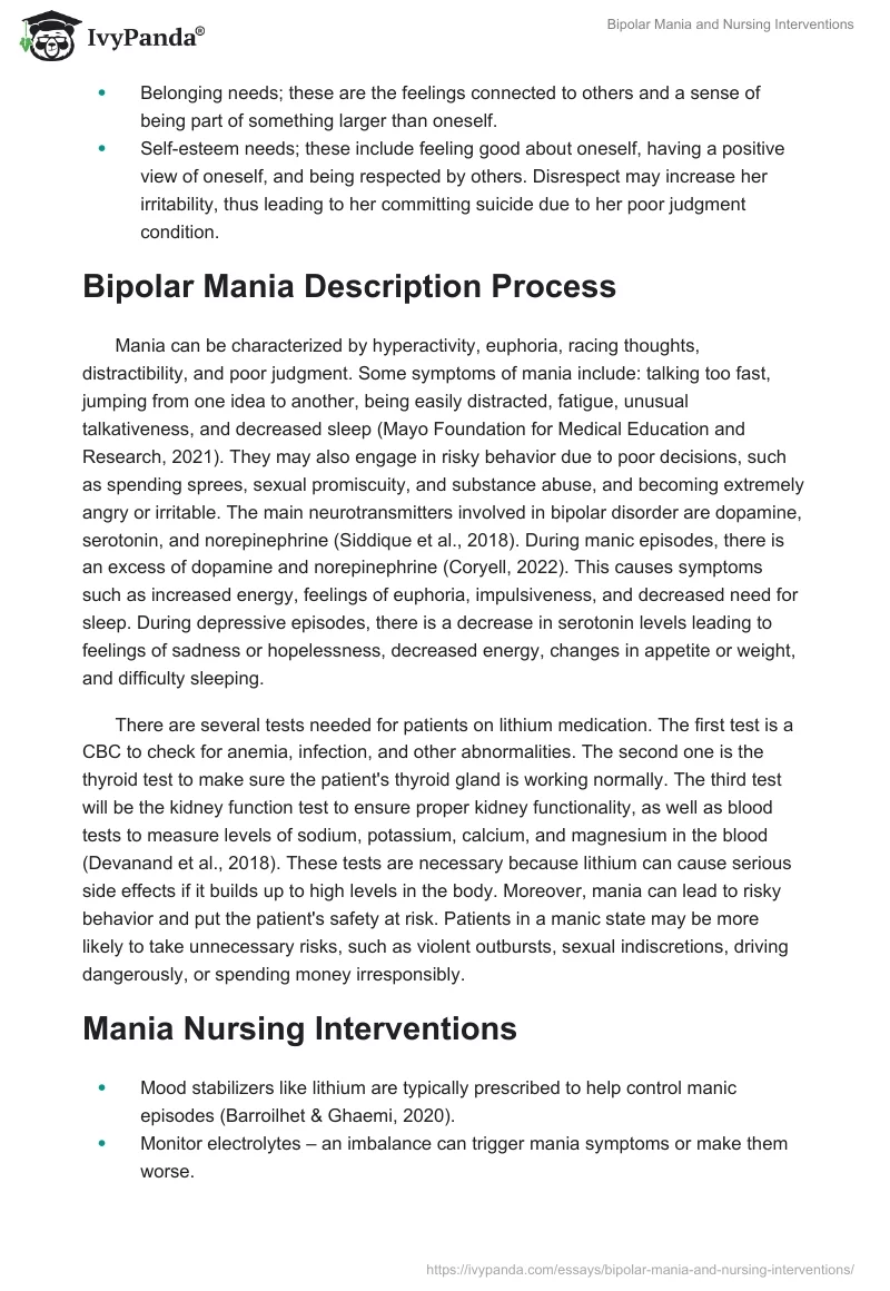 Bipolar Mania and Nursing Interventions. Page 4