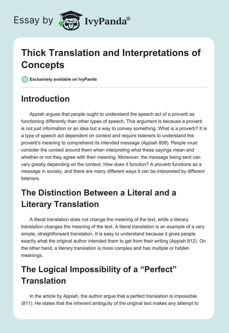 "Thick" Translation and Interpretations of Concepts. Page 1