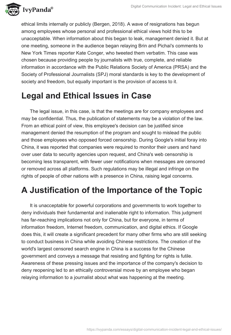 Digital Communication Incident: Legal and Ethical Issues. Page 2