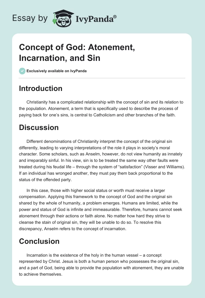 Concept of God: Atonement, Incarnation, and Sin. Page 1