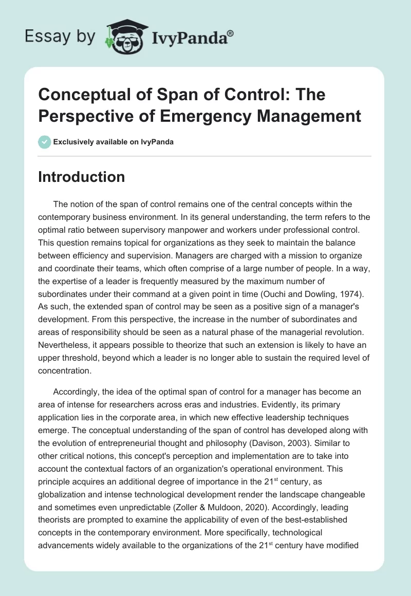 Conceptual of Span of Control: The Perspective of Emergency Management. Page 1