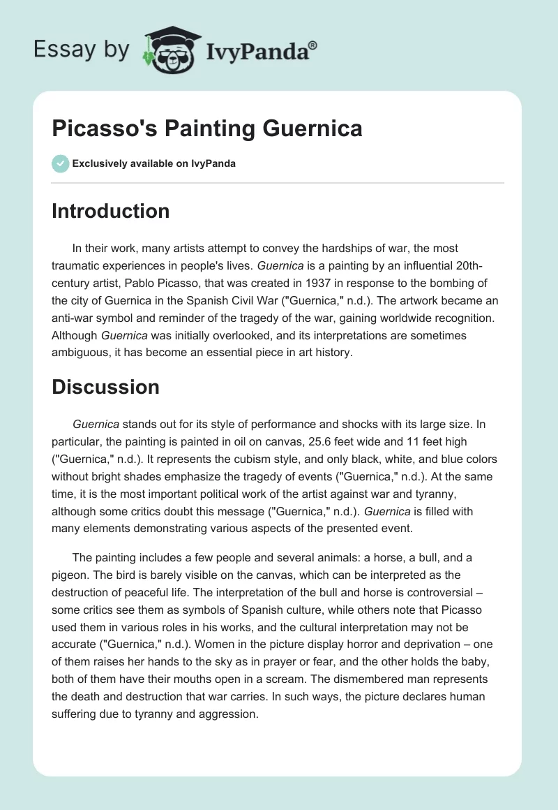 Picasso's Painting "Guernica". Page 1
