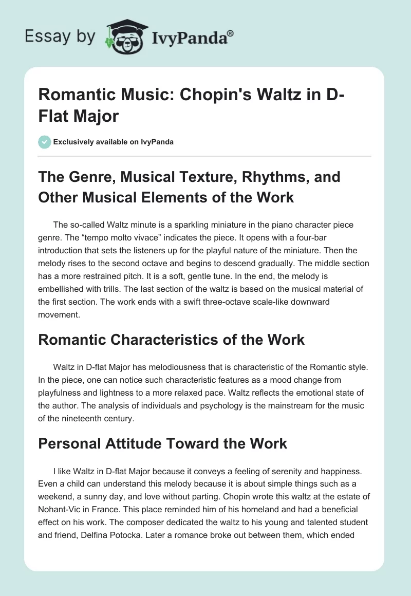 Romantic Music: Chopin's Waltz in D-Flat Major. Page 1