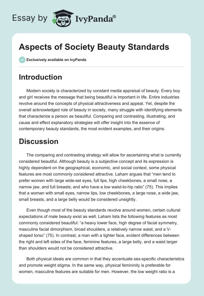 Aspects of Society Beauty Standards. Page 1