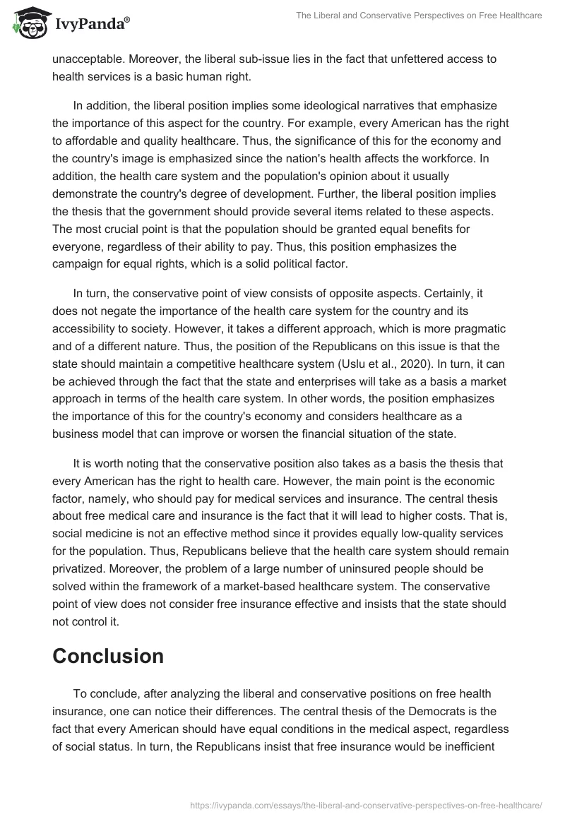 The Liberal and Conservative Perspectives on Free Healthcare. Page 2
