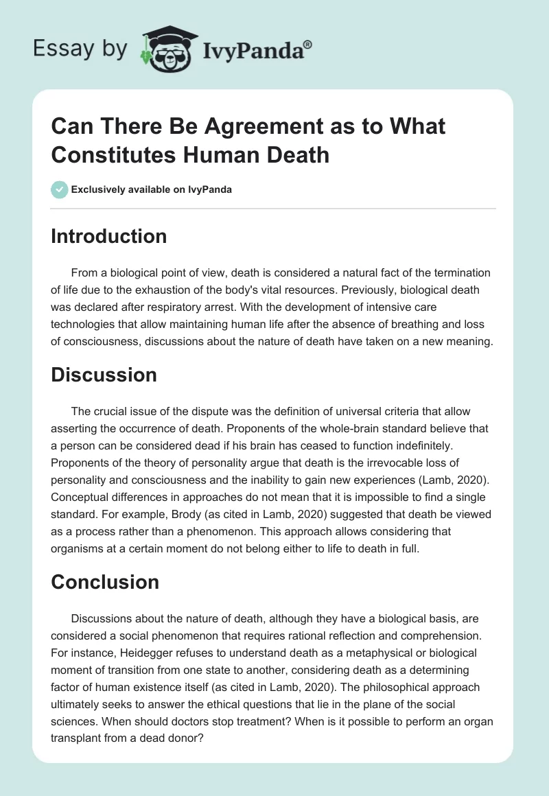 Can There Be Agreement as to What Constitutes Human Death. Page 1