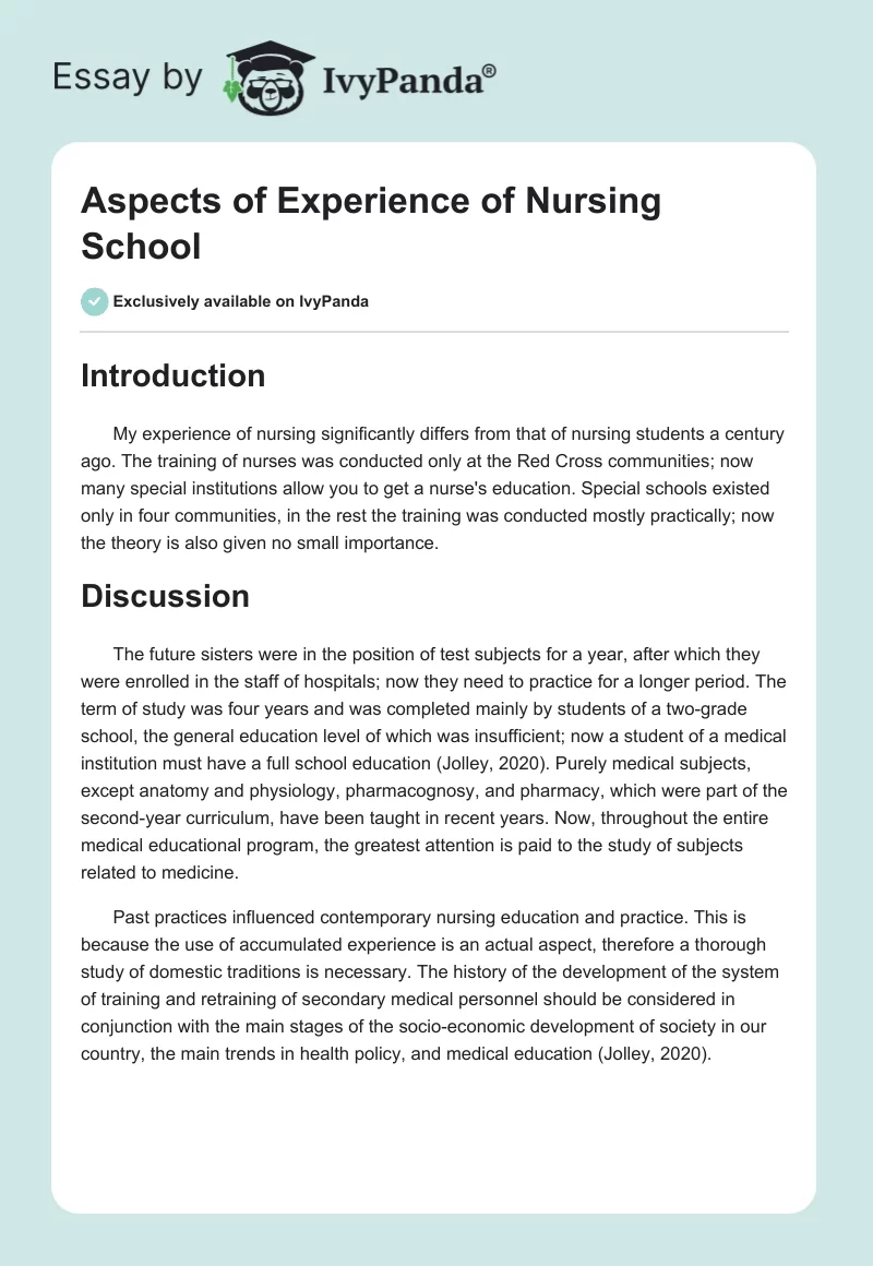 Aspects of Experience of Nursing School. Page 1