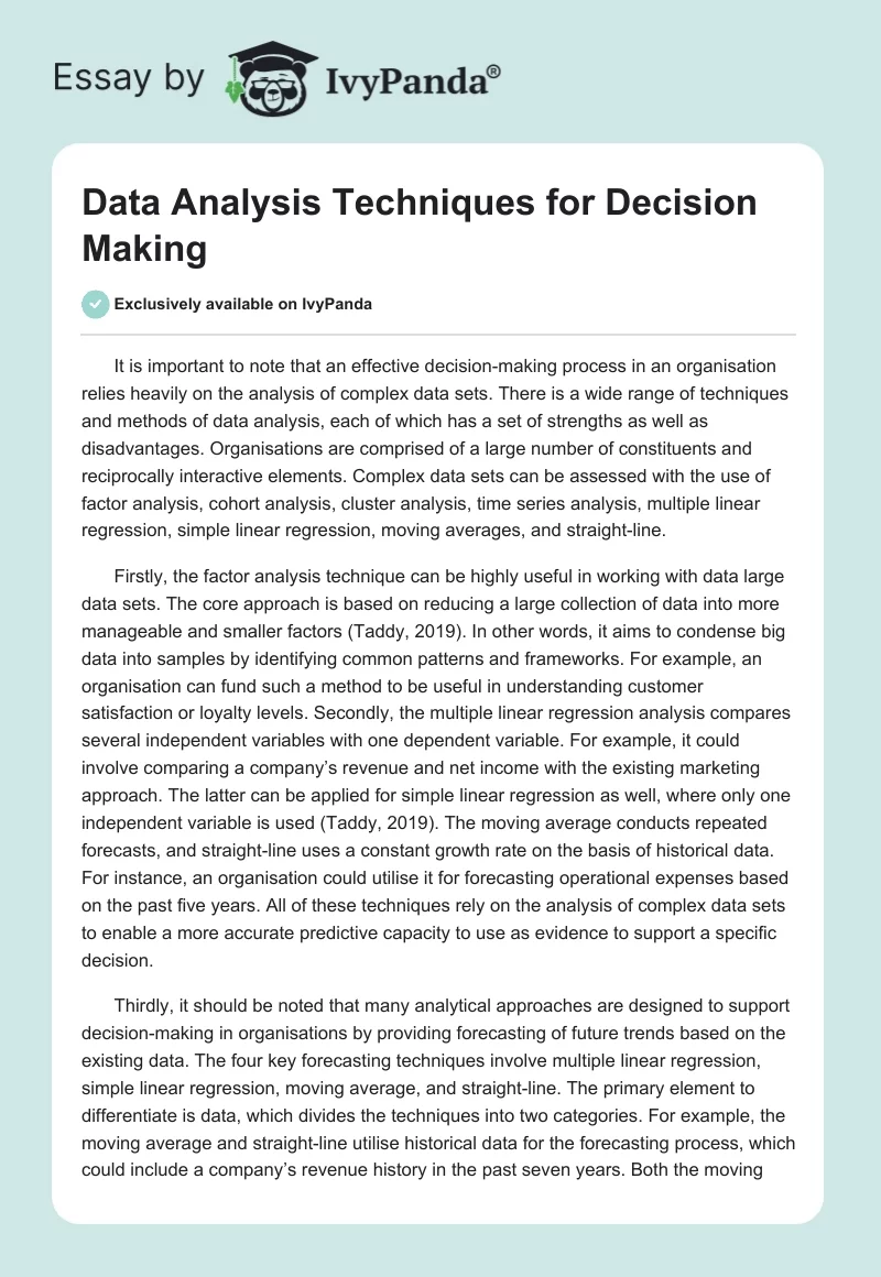 Data Analysis Techniques for Decision Making. Page 1