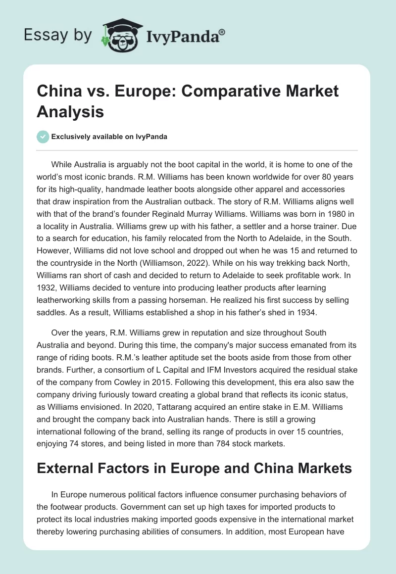 China vs. Europe: Comparative Market Analysis. Page 1