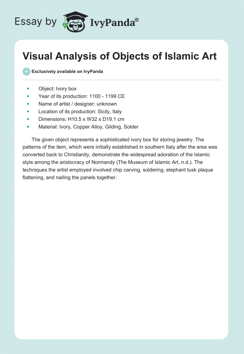 Visual Analysis of Objects of Islamic Art. Page 1