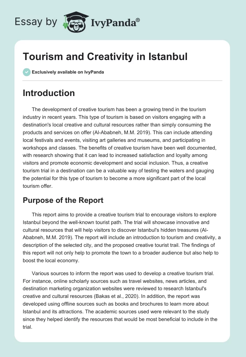 Tourism and Creativity in Istanbul. Page 1