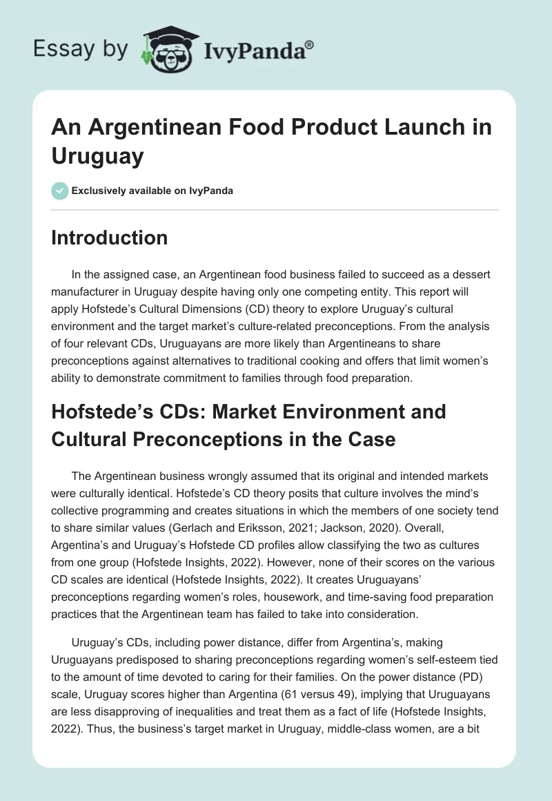An Argentinean Food Product Launch in Uruguay. Page 1