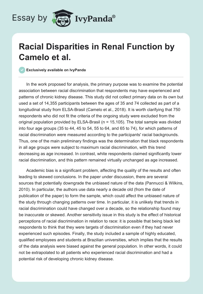 Racial Disparities in Renal Function by Camelo et al.. Page 1