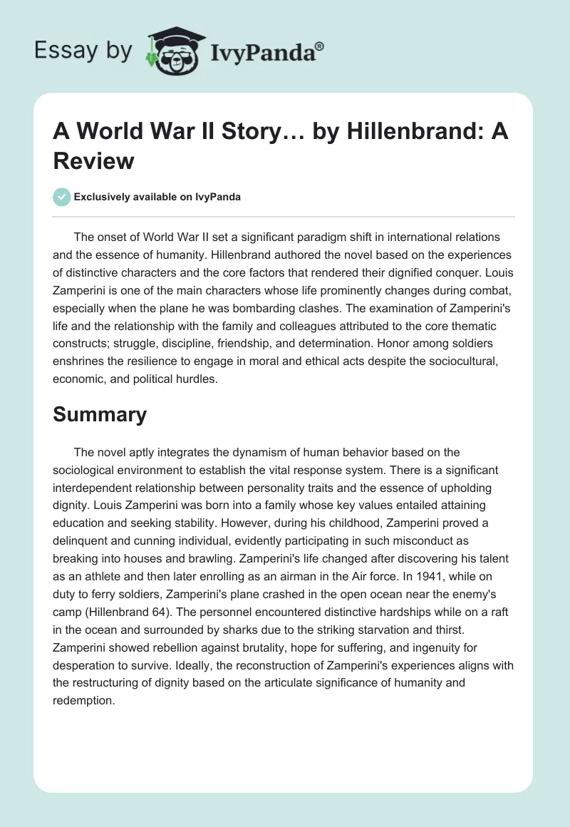 "A World War II Story…" by Hillenbrand: A Review. Page 1