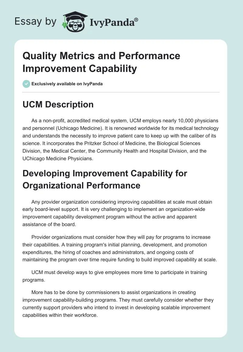 Quality Metrics and Performance Improvement Capability. Page 1