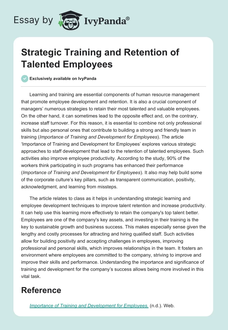 Strategic Training and Retention of Talented Employees. Page 1