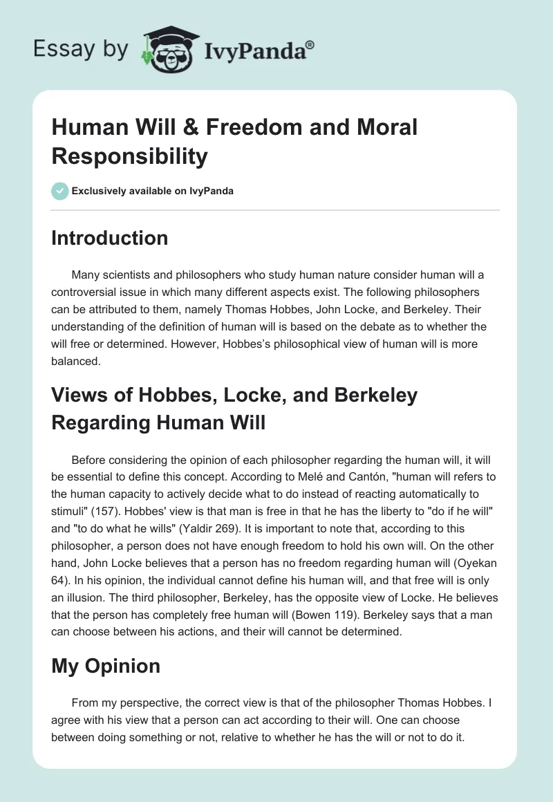 Human Will & Freedom and Moral Responsibility. Page 1