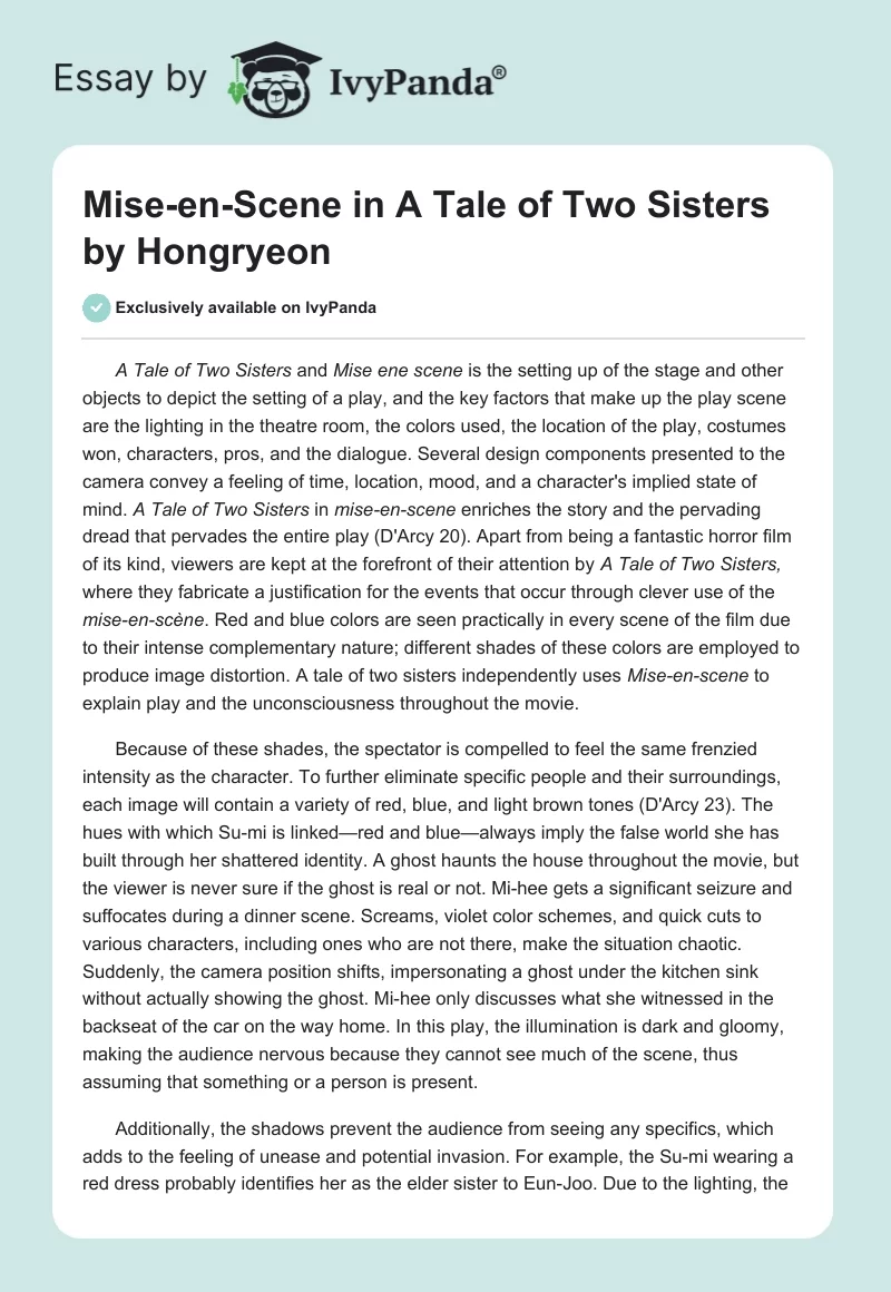 Mise-en-Scene in A Tale of Two Sisters by Hongryeon. Page 1