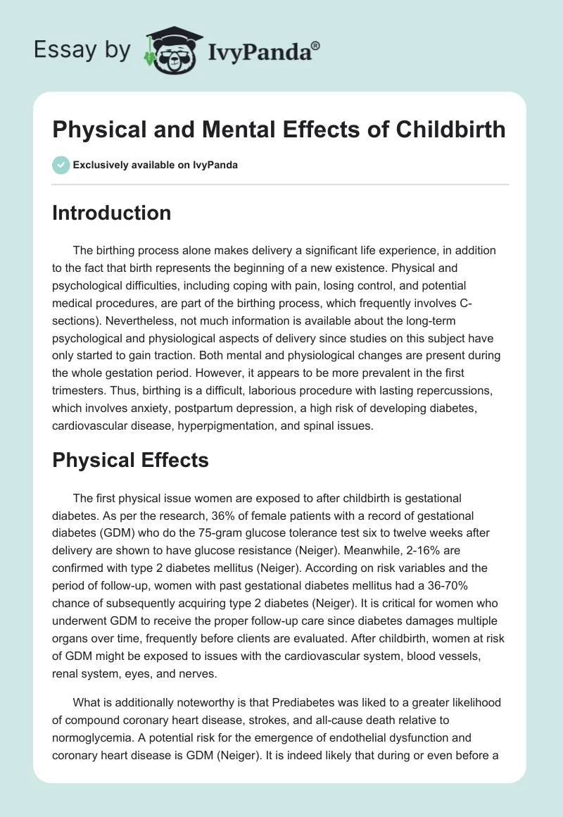 Physical and Mental Effects of Childbirth. Page 1