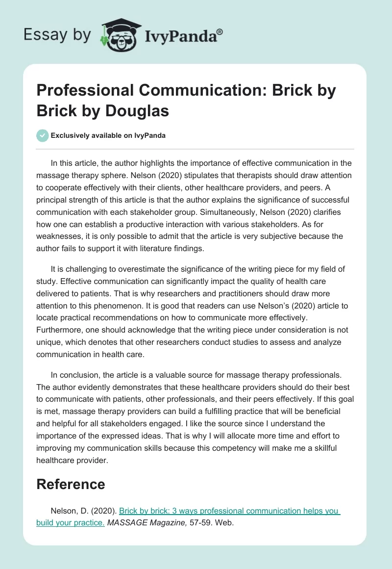 Professional Communication: "Brick by Brick" by Douglas. Page 1