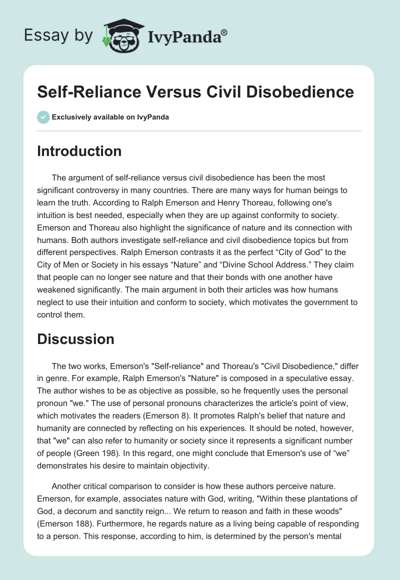 Self-Reliance Versus Civil Disobedience. Page 1