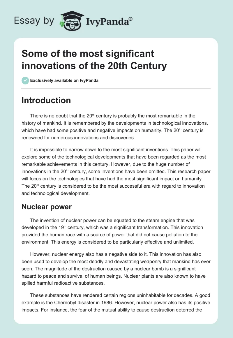 Some of the most significant innovations of the 20th Century. Page 1