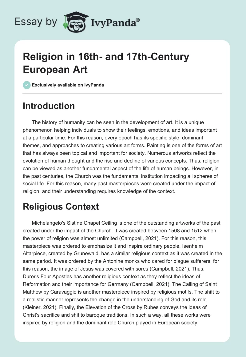 Religion in 16th- and 17th-Century European Art. Page 1