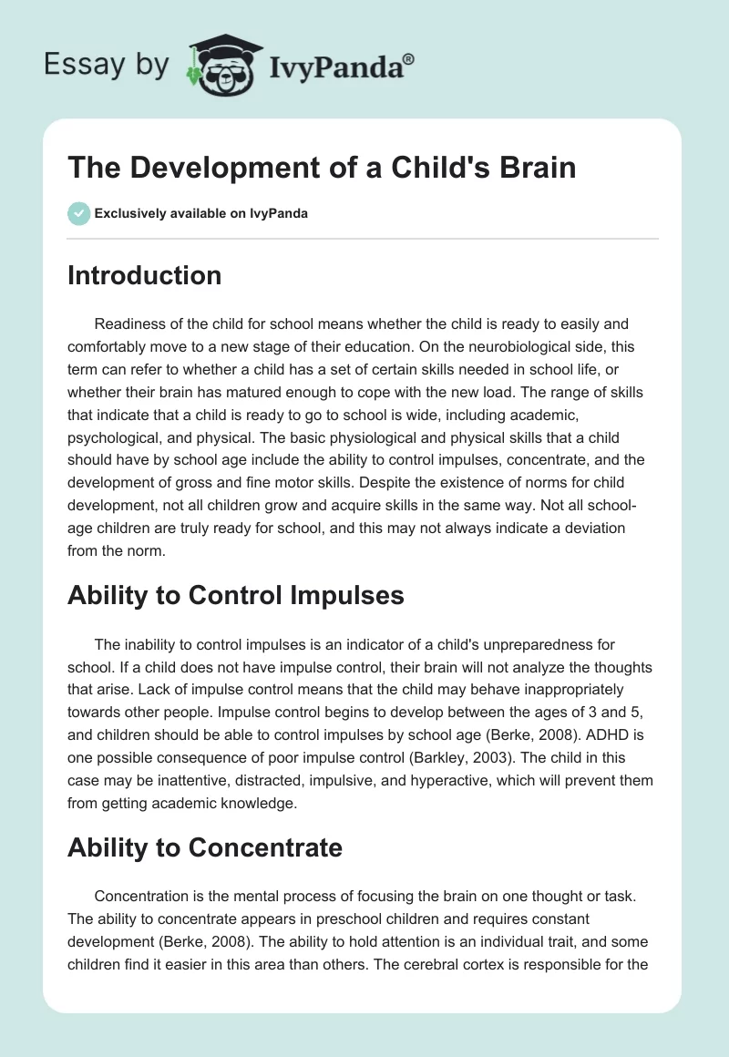 The Development of a Child's Brain. Page 1