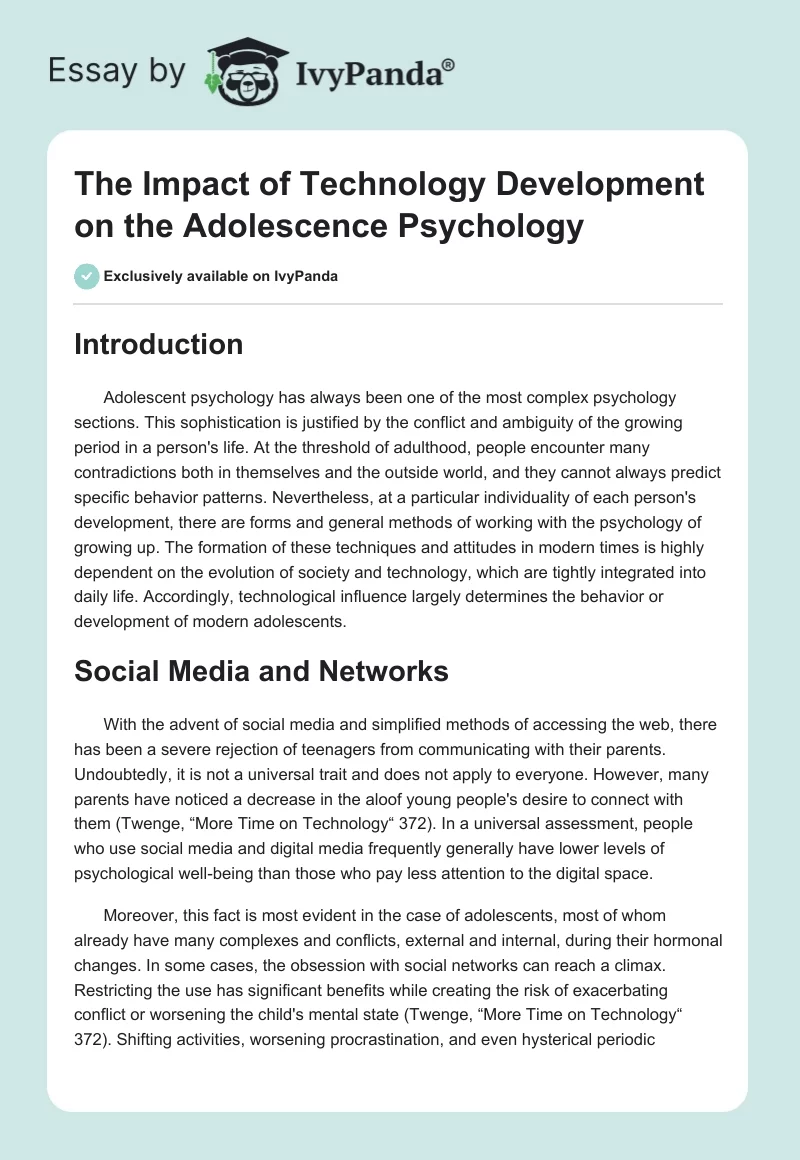 The Impact of Technology Development on the Adolescence Psychology. Page 1