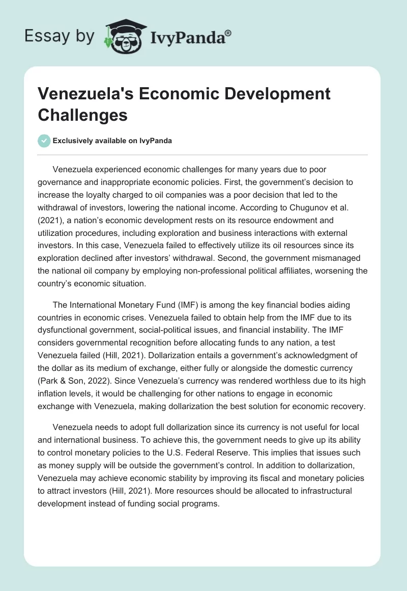 Venezuela's Economic Development Challenges. Page 1