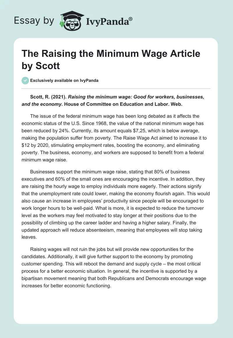 The Raising the Minimum Wage Article by Scott. Page 1