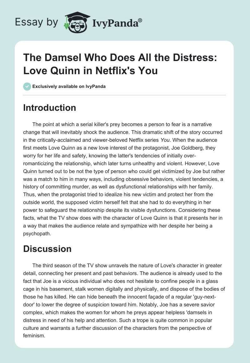 The Damsel Who Does All the Distress: Love Quinn in Netflix's "You". Page 1