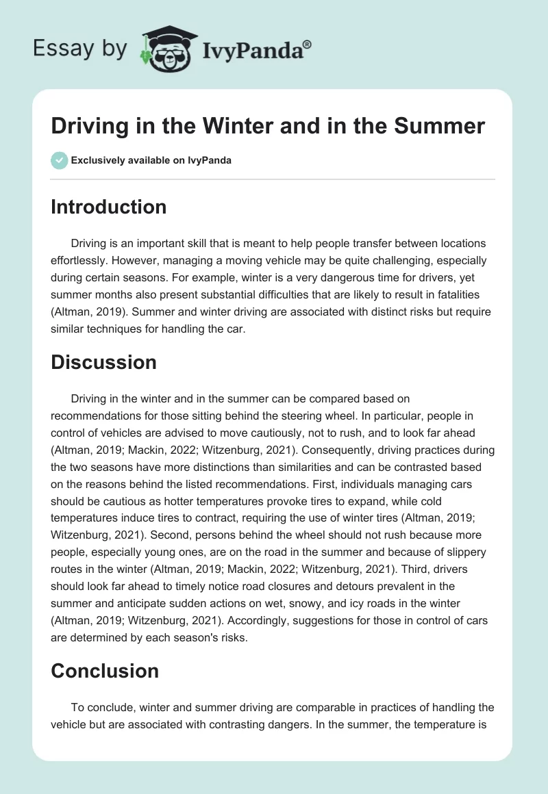 Driving in the Winter and in the Summer. Page 1
