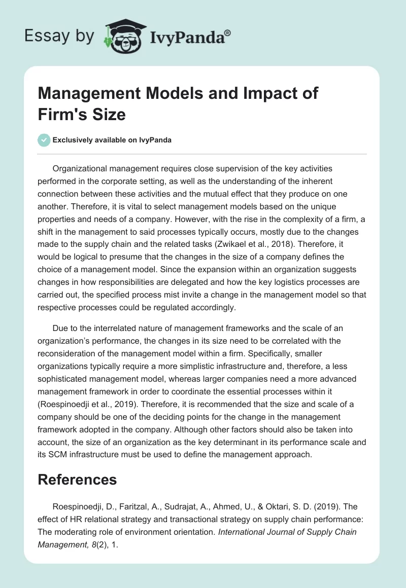 Management Models and Impact of Firm's Size. Page 1