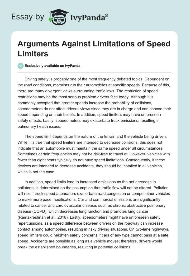 Arguments Against Limitations of Speed Limiters. Page 1