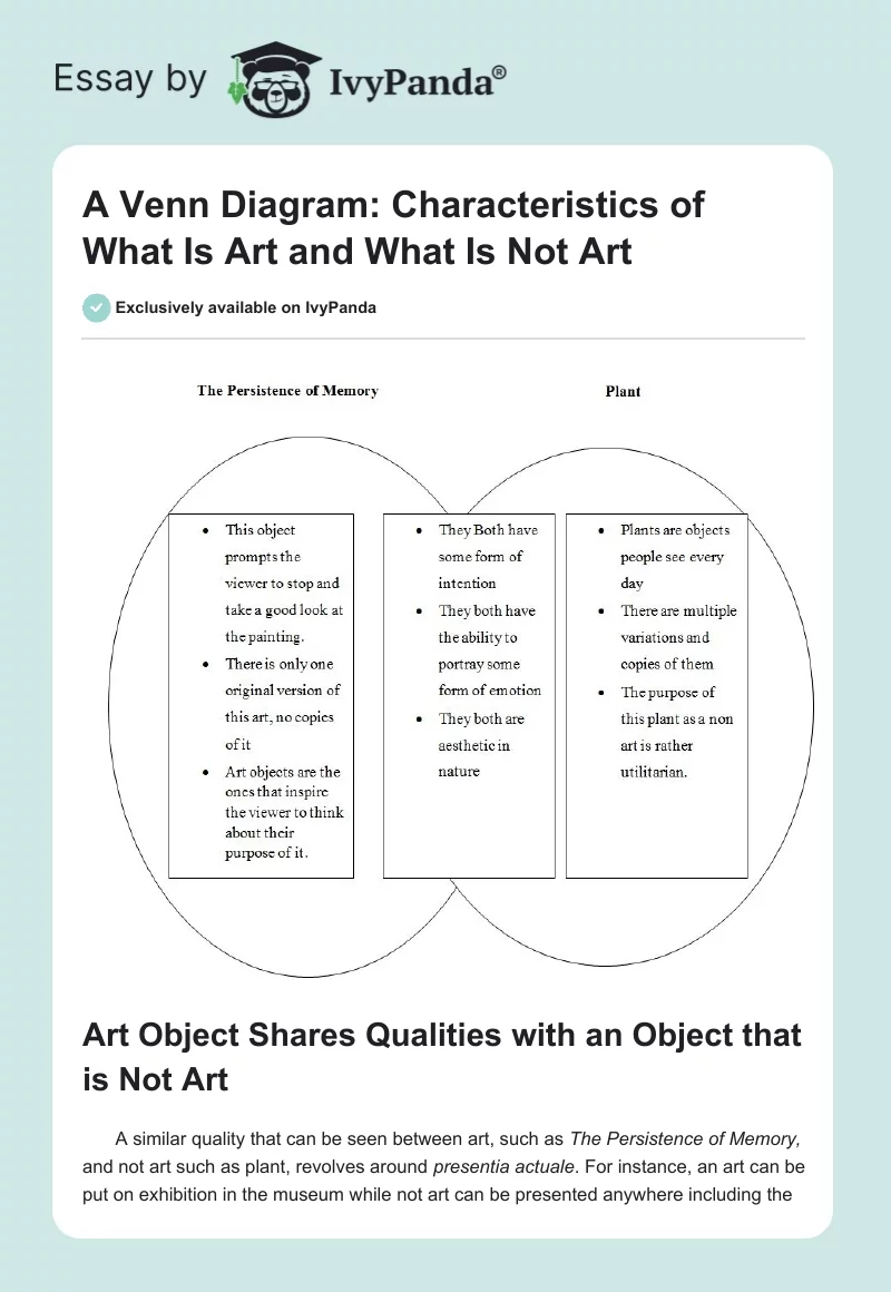 A Venn Diagram: Characteristics of What Is Art and What Is Not Art. Page 1