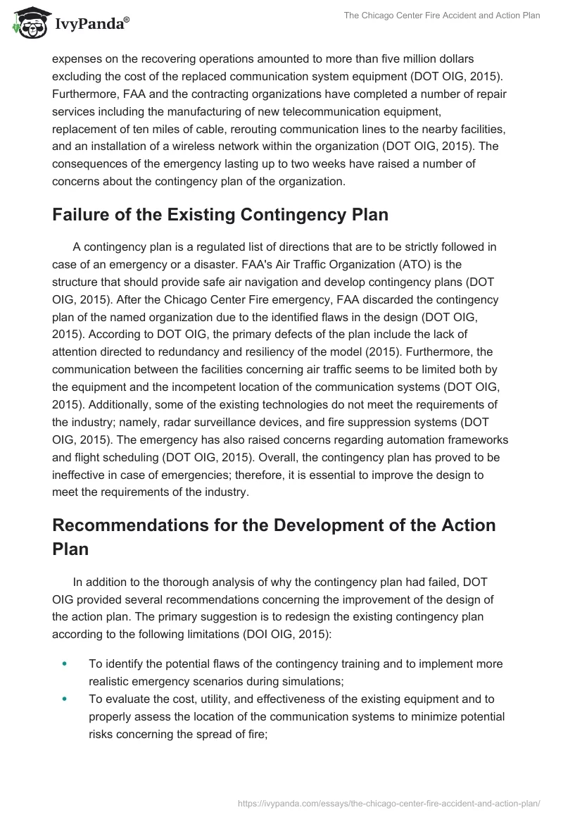The Chicago Center Fire Accident and Action Plan. Page 2