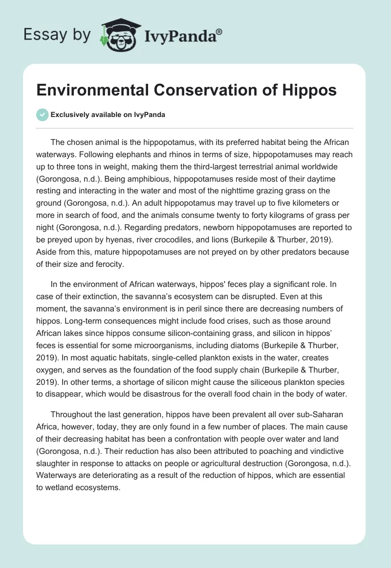 Environmental Conservation of Hippos. Page 1