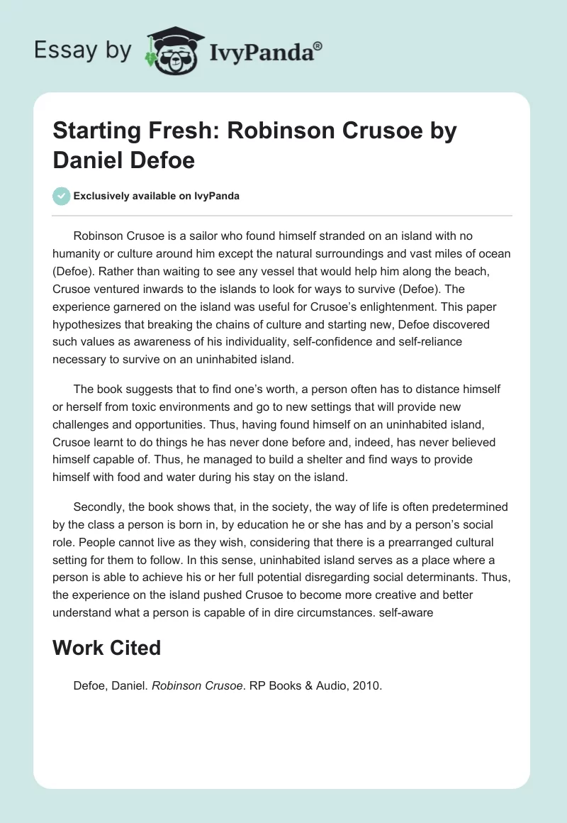 Starting Fresh: "Robinson Crusoe" by Daniel Defoe. Page 1