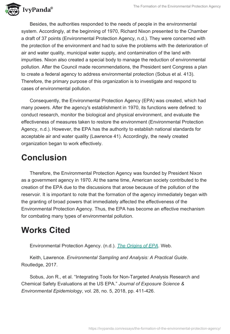 The Formation of the Environmental Protection Agency. Page 2