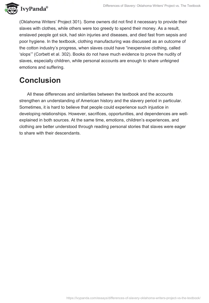 Differences of Slavery: Oklahoma Writers' Project vs. The Textbook. Page 3