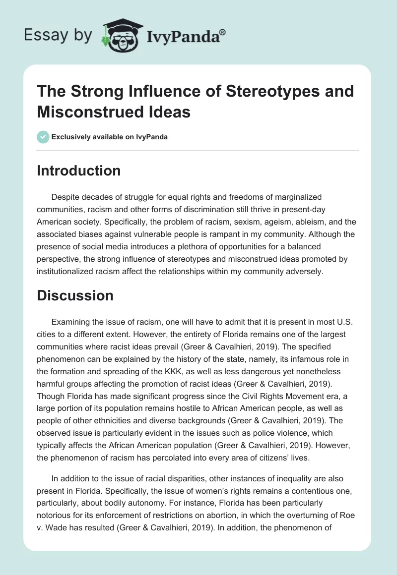 The Strong Influence of Stereotypes and Misconstrued Ideas. Page 1