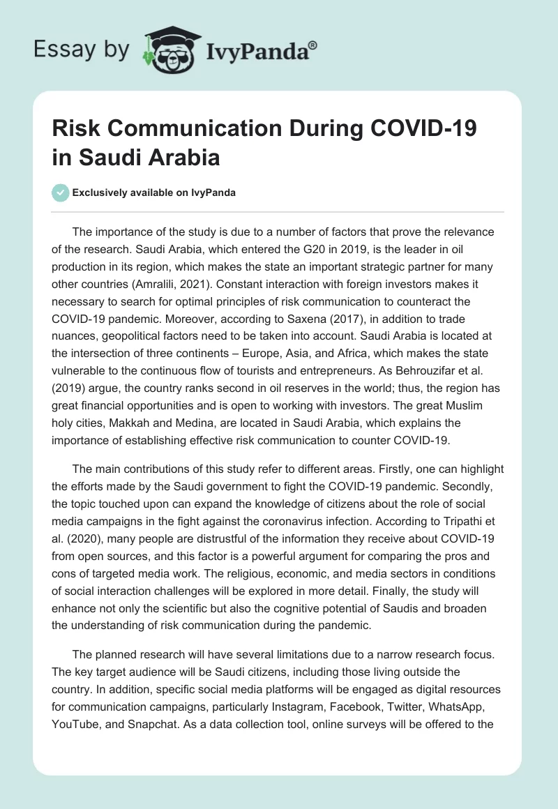 Risk Communication During COVID-19 in Saudi Arabia. Page 1